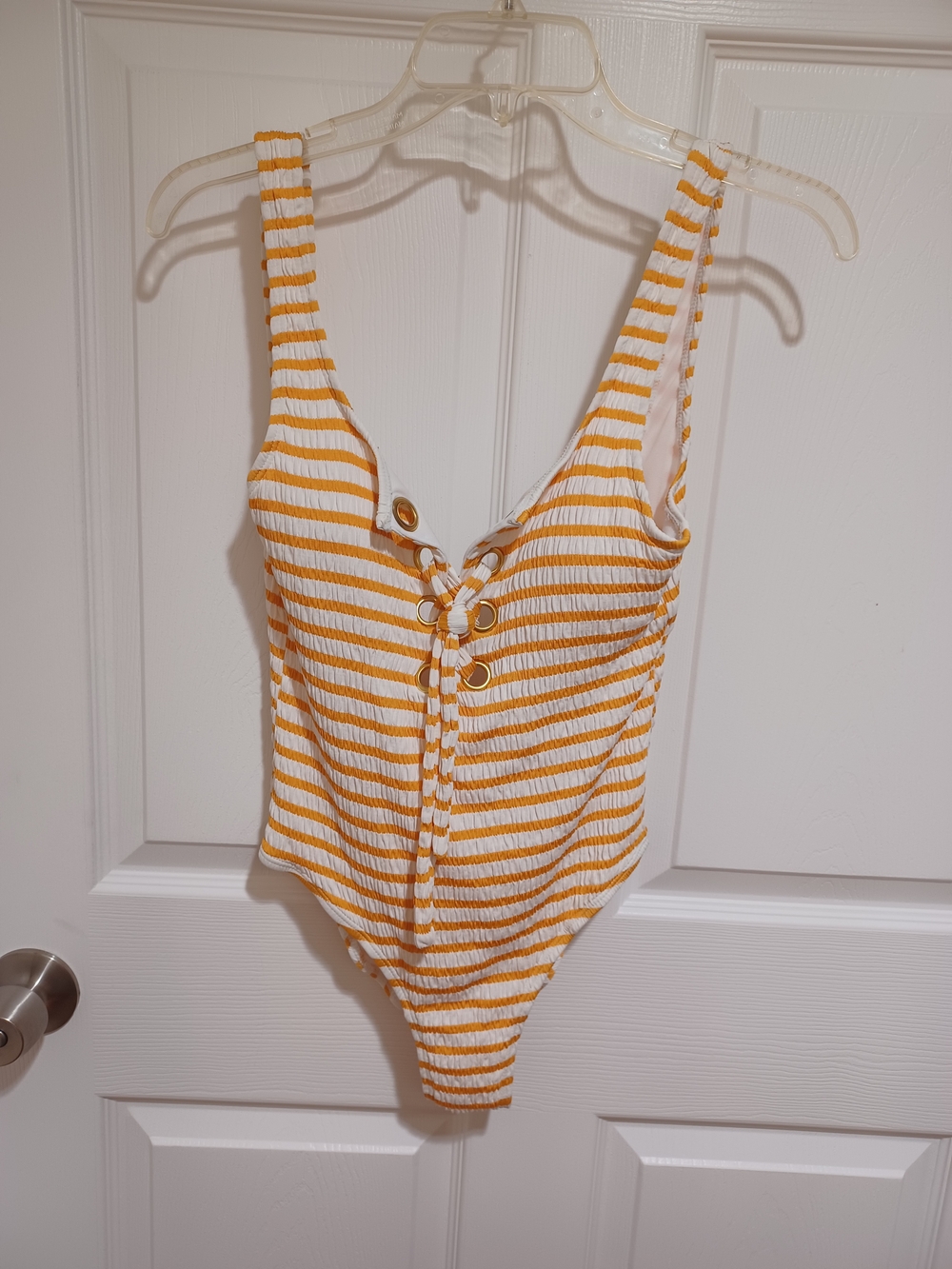 California Waves Yellow & White Striped Lace-Up One-Piece